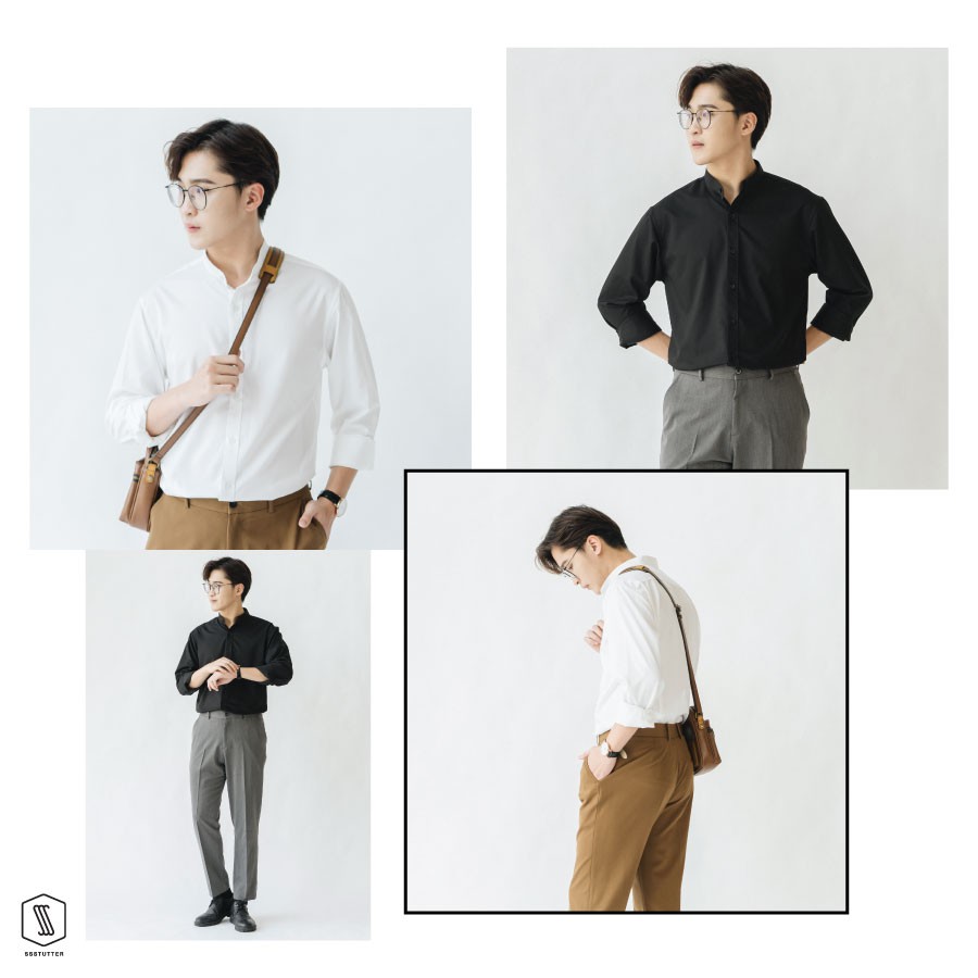 Áo Sơ mi cổ tàu nam SSSTUTTER sơ mi dài tay trắng đen vải bamboo chống nhăn xù bai màu thoáng mát linh hoạt Man Shirt | BigBuy360 - bigbuy360.vn