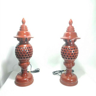 BỘ ĐÔI ĐÈN THỜ GỖ HƯƠNG ĐỎ PHONG THỦY - KÈM BÓNG THỜ 36 CM