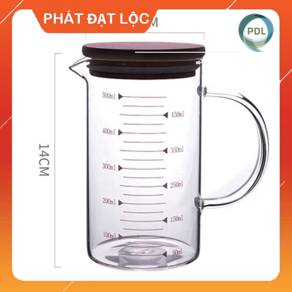 Cốc Thủy Tinh Có Vạch Chia Định Lượng - Phát Đạt Lộc - Loại Có Nắp Hoặc Không - 350ml, 500ml, 1000ml