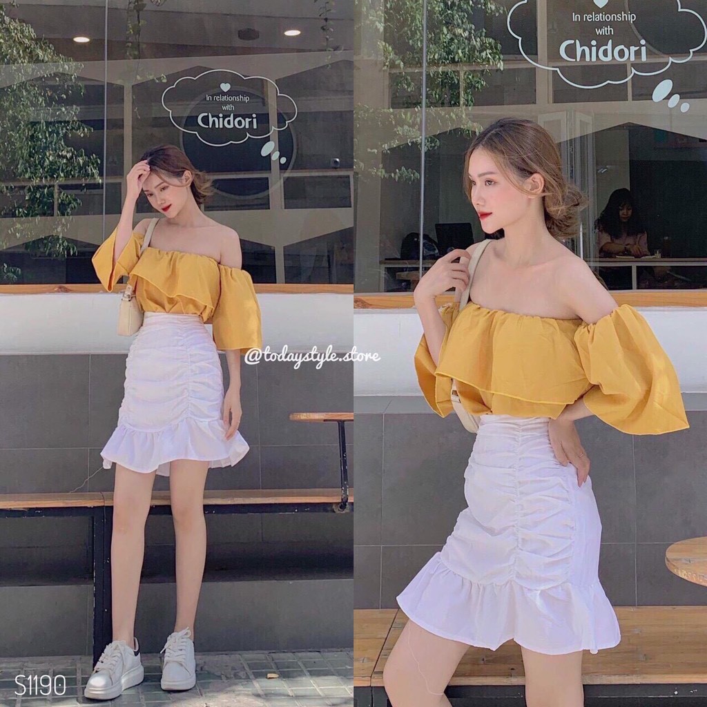 🌸🌸[ ẢNH THẬT + VIDEO ]áo thun nữ trễ vai 1 dây chất cotton xinh xắn 3 màu ĐEN/TRẮNG/VÀNG 🌸