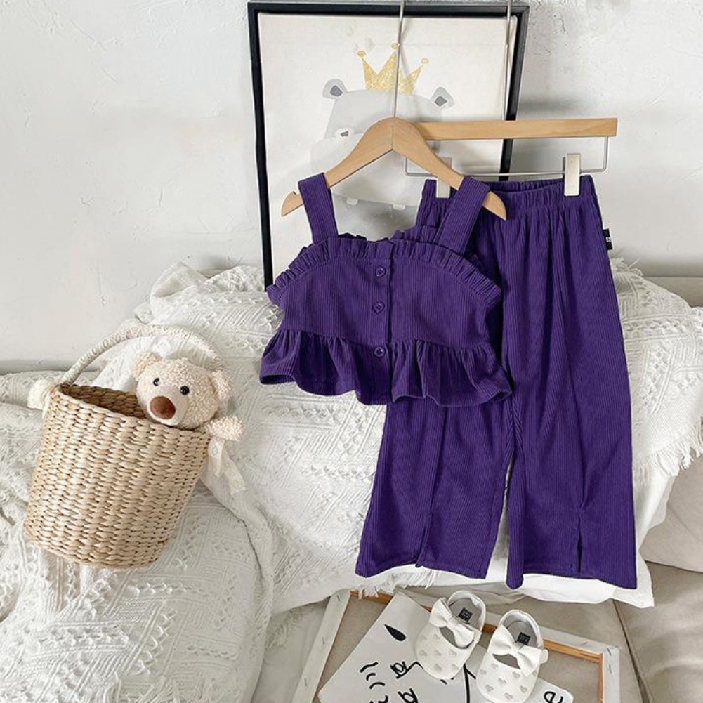 Bộ Áo Hai Dây Phối Bèo + Quần Dài Thời Trang Mùa Thu Cho Bé Gái