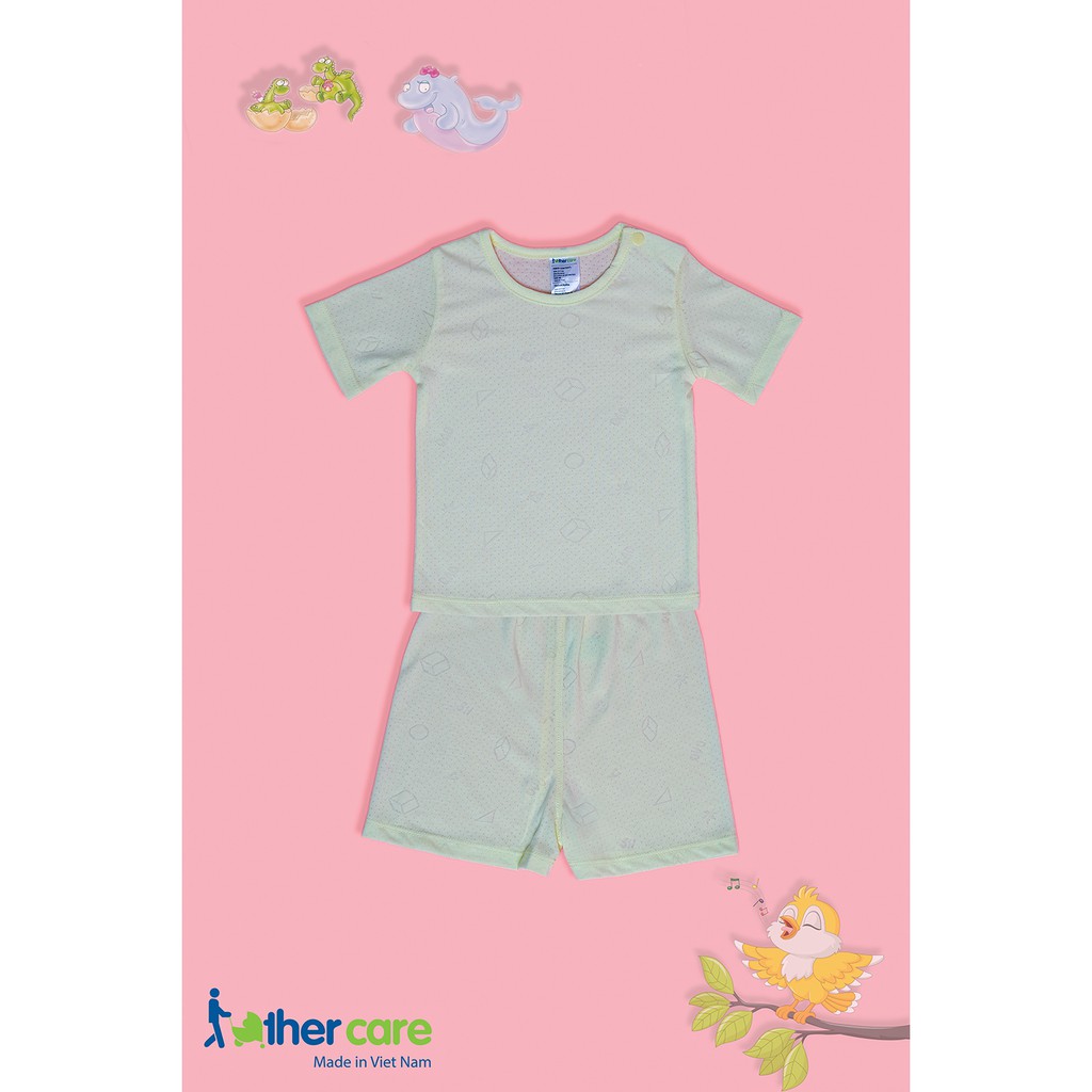 Bộ quần áo trẻ em sợi tre Fathercare cài vai cộc tay - Hình khối FC203