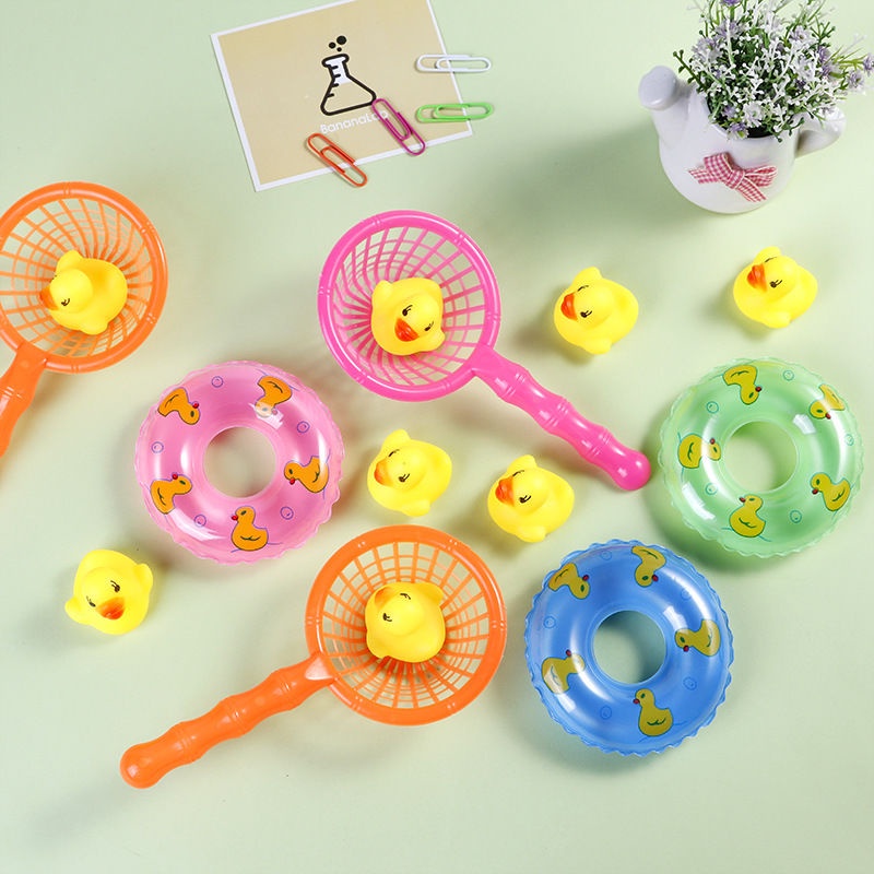 HOTTắm cho bé, chơi dưới nước, túi lưới, chú vịt vàng nhỏ, bóp kêu trong bồn tắm ở bãi biển, tắm cho trẻ em, đồ chơi tươ