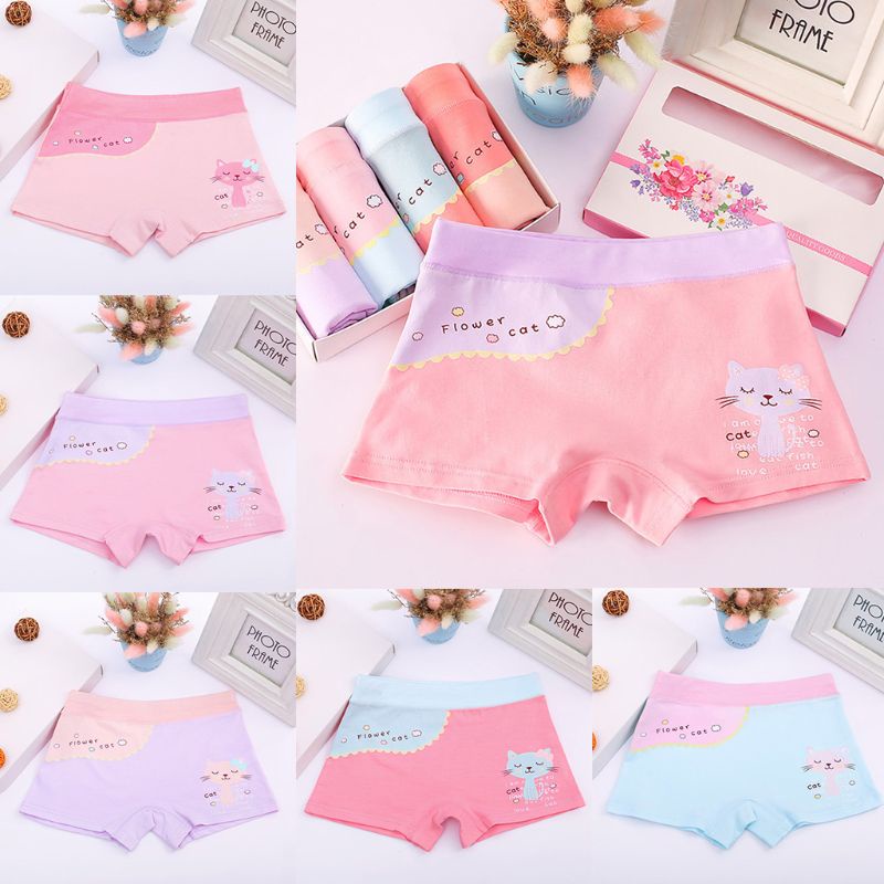Quần Lót Boxer Vải Cotton In Hoạt Hình Mèo Phối Màu Tương Phản Dễ Thương Cho Bé