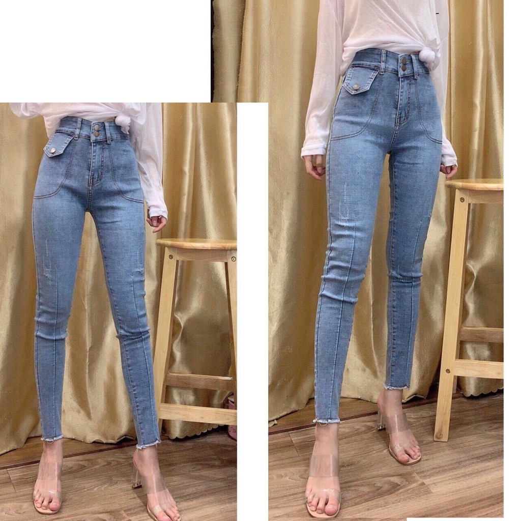 Quần jean nữ LẮP MIỆNG TÚI KIỂU 1 BÊN hai cúc trước ( LƯNG SIÊU CAO ) màu xanh nhạt ( 26-30 ) MSD6