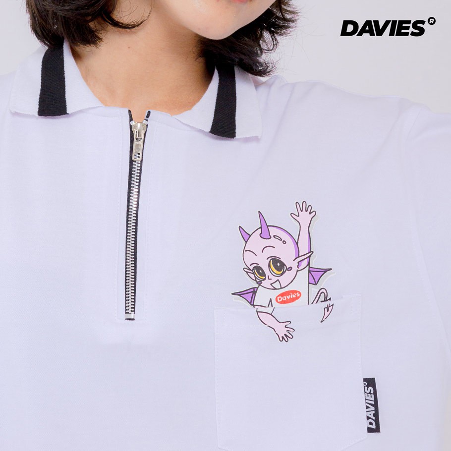 Áo polo nữ form rộng tay lỡ màu trắng DAVIES Devil Say Hi local brand DAVIES | BigBuy360 - bigbuy360.vn