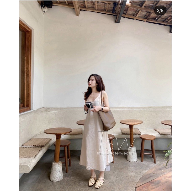 Váy hai dây đũi trơn hai màu be đen - Váy hai dây đũi mát | BigBuy360 - bigbuy360.vn