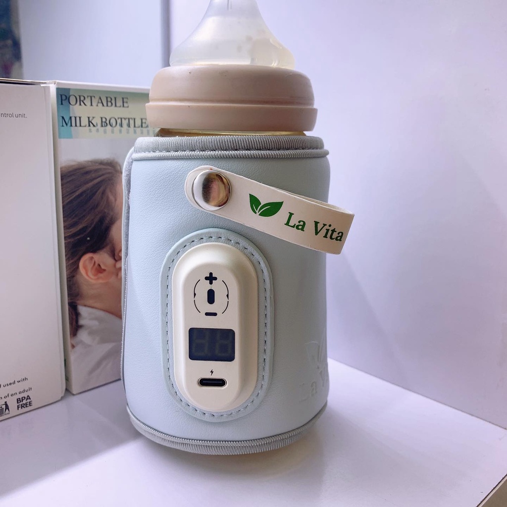 Túi Ủ Bình Sữa Di Động La Vita Cho Bé Bằng Da Cao Cấp Điều Chỉnh Nhiệt Độ