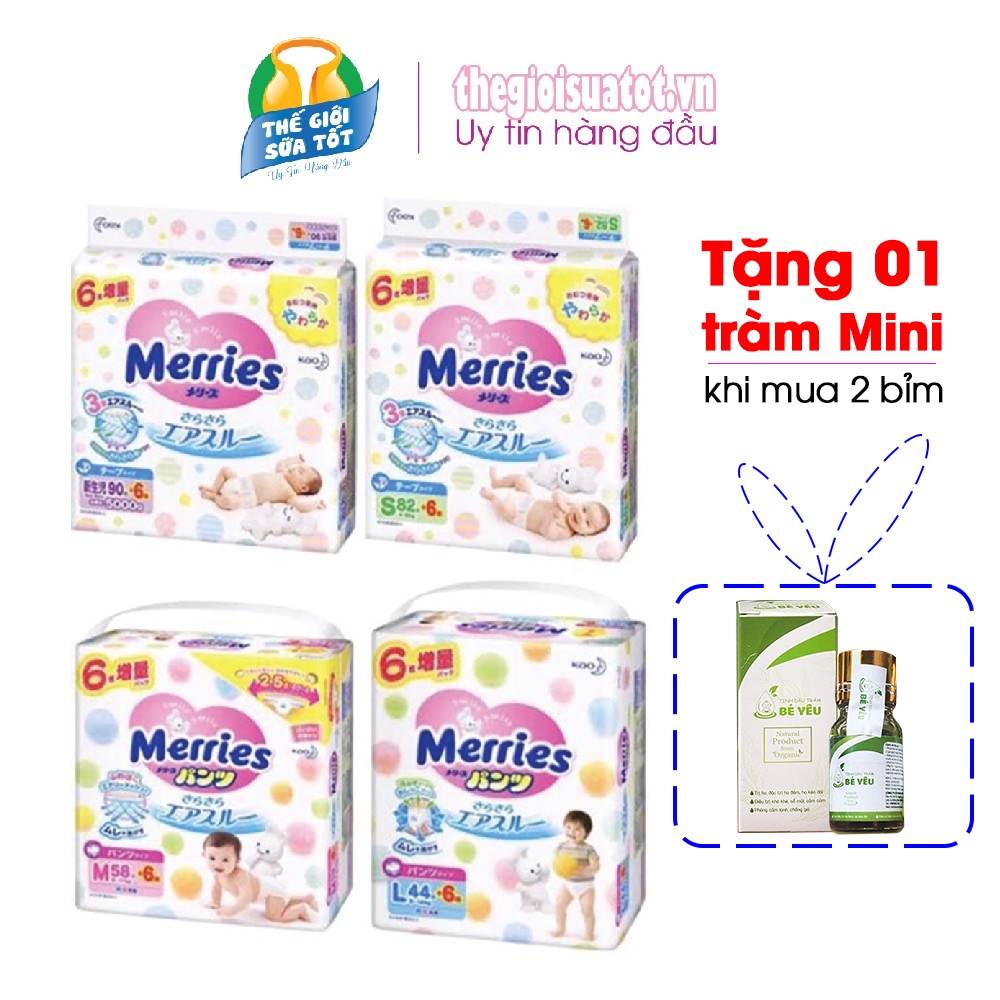 Bỉm nội địa nhật Merries hàng cộng miếng đủ size Dán /Quần NB96/S82/m68/m64/l58/l50/xl44