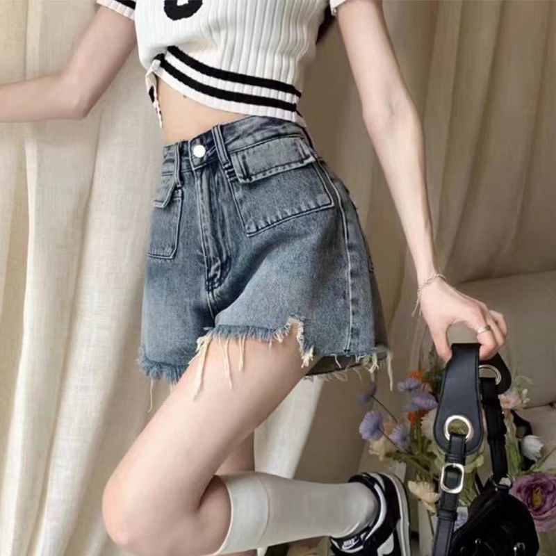 Quần Short Denim Nữ Lưng Cao Rách Gối Thời Trang