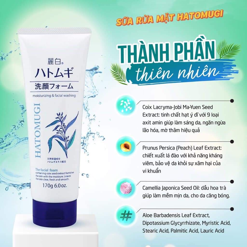 Sữa Rửa Mặt  Ý Dĩ Hatomugi Nhật Bản Dưỡng Ẩm, Trắng Da 130g