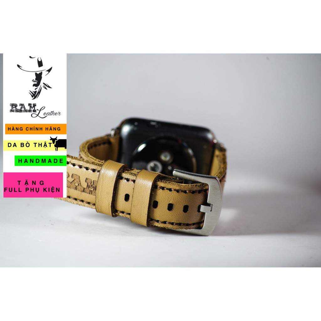 Dây đồng hồ Apple Watch , Iwatch , Iphone Watch Da Bò Màu Trà Sữa RAM Leather Bền Đẹp
