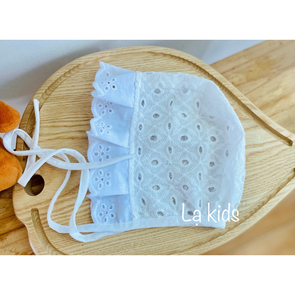 Mũ bonnet thô thêu cho bé,