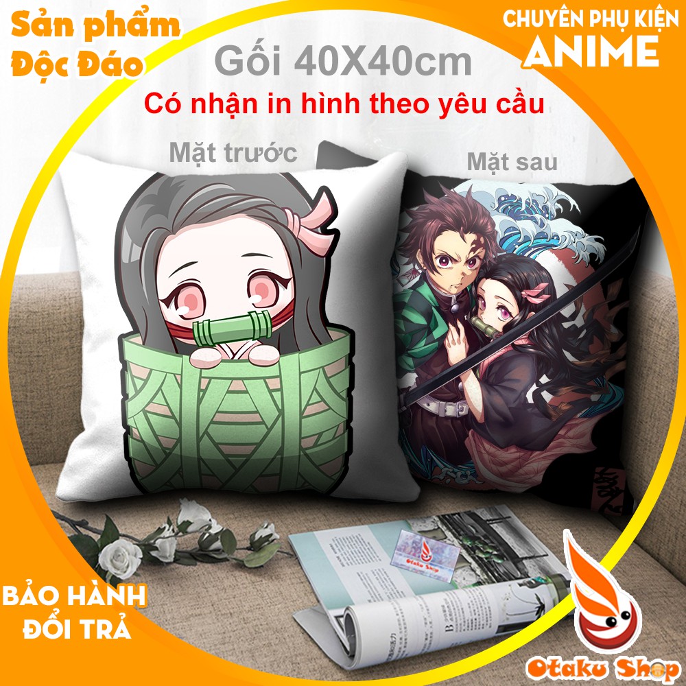 Áo gối Anime Kimetsu No Yaiba Thanh gươm Diệt Quỷ hình Nezuko Tanjiro kích thước 40x40 cm dùng để ghé sofa tựa lưng