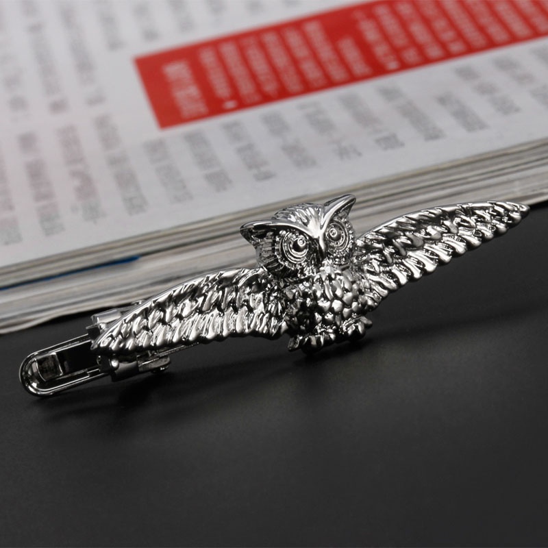 Kẹp Cà Vạt Hình Chim Cú Phối Lông Vũ Thời Trang Vintage Cho Nam
