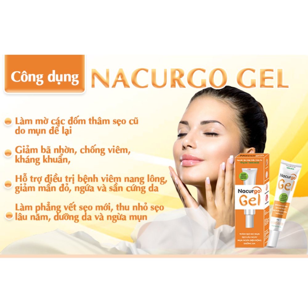 Nacurgo Gel – Mờ-Phẳng Sẹo Lồi, Lõm Do Vết Thương Mụn, sạch mụn mờ thâm, viêm nang lông