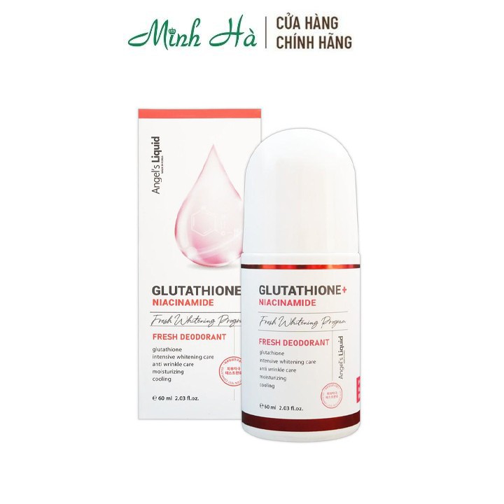 Lăn nách Glutathione + Niacinamide Angle's Liquid 60ml giúp vùng da dưới cánh tay trắng sáng, mịn màng