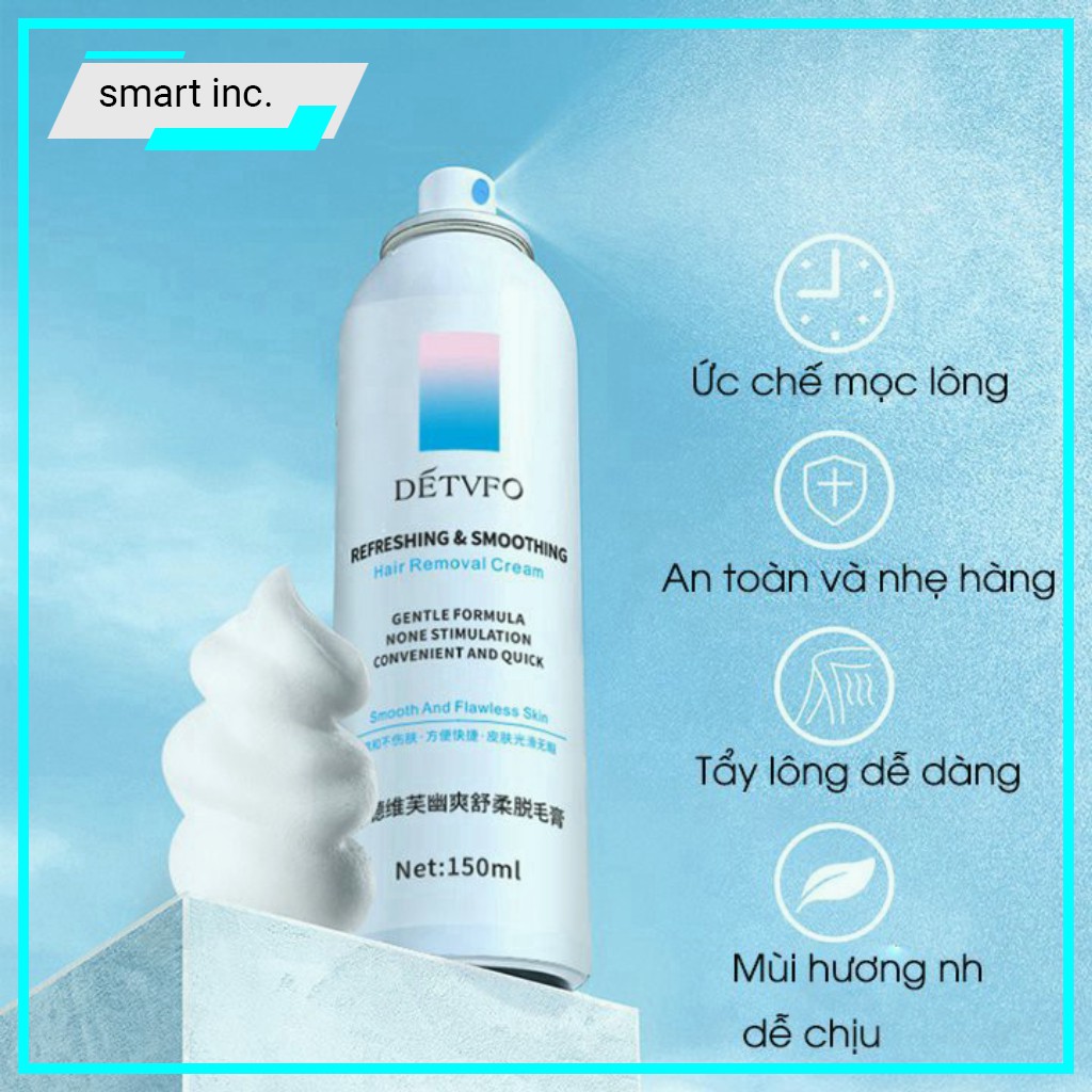 Kem Triệt Lông Body Lành Tính Dạng Xịt DETVFO 👄FREESHIP👄 Wax Kem Xịt Tẩy Lông Tay Lông Chân Lông Nách Vùng Kín Dịu Nhẹ