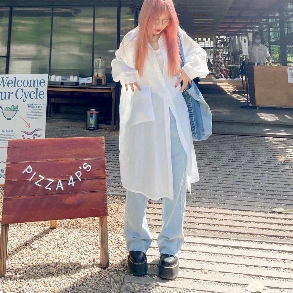 Đầm sơ mi oversize tay dài 2 màu ulzzang