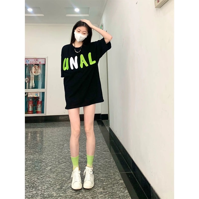 Áo Thun Ngắn Tay Dáng Rộng In Chữ Thời Trang Mùa Hè Dành Cho Nữ Sinh