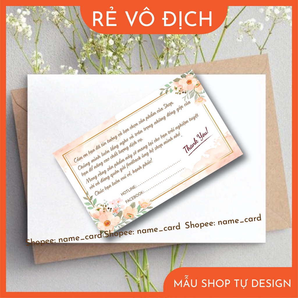 Thiệp cảm ơn khách hàng, card cảm ơn, thank you card chất liệu giấy cứng cáp dày dặn kích thước 9x5,5 cm