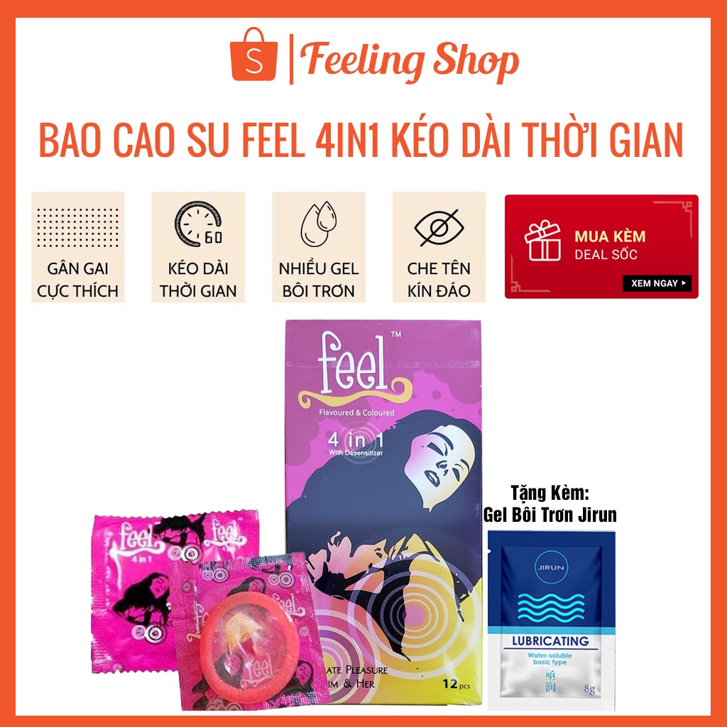 Bao Cao Su Gân Gai Kéo Dài Thời Gian Chống Tuốt Feel 4in1 Xuất Xứ Malaysia Cao Cấp