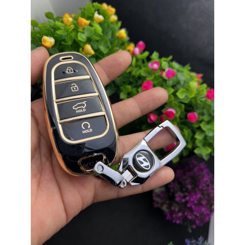 Bao chìa khóa Đen Vàng- Ốp chìa khóa  TPU Đen Vàng xe ô tô HUYNDAI Santafe 2021-Tucson 2022