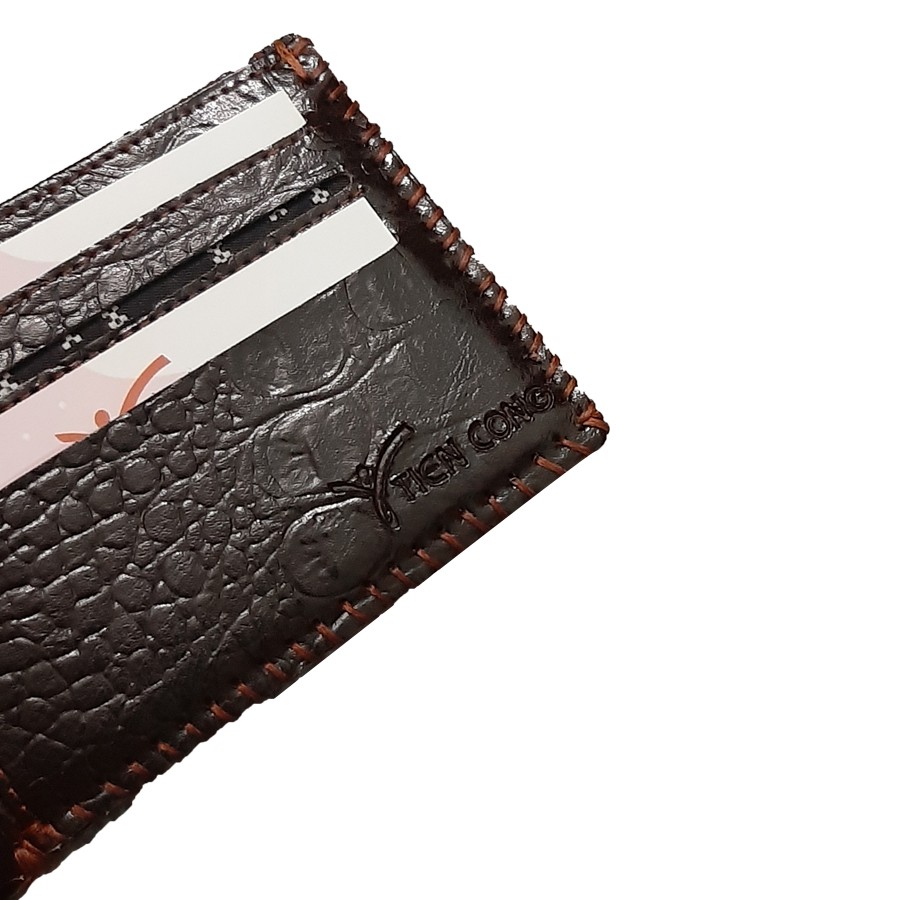 Ví Nam Ngang Da Bò Dập Vân Cá Sấu Tien Cong Màu Nâu - TCN1031