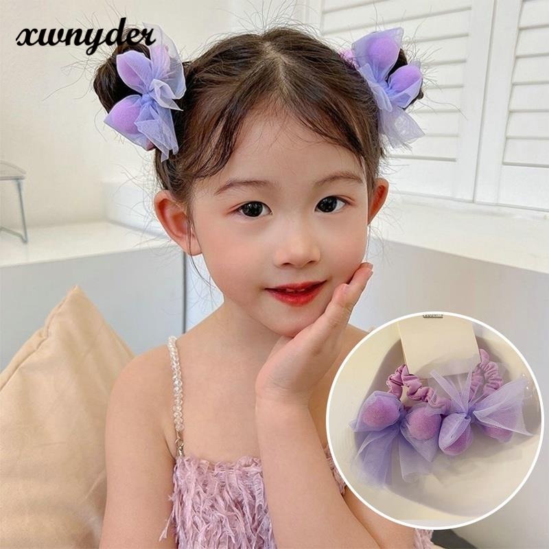 Set 2 Dây Cột Tóc Co Giãn Đính Nơ Dễ Thương Cho Bé