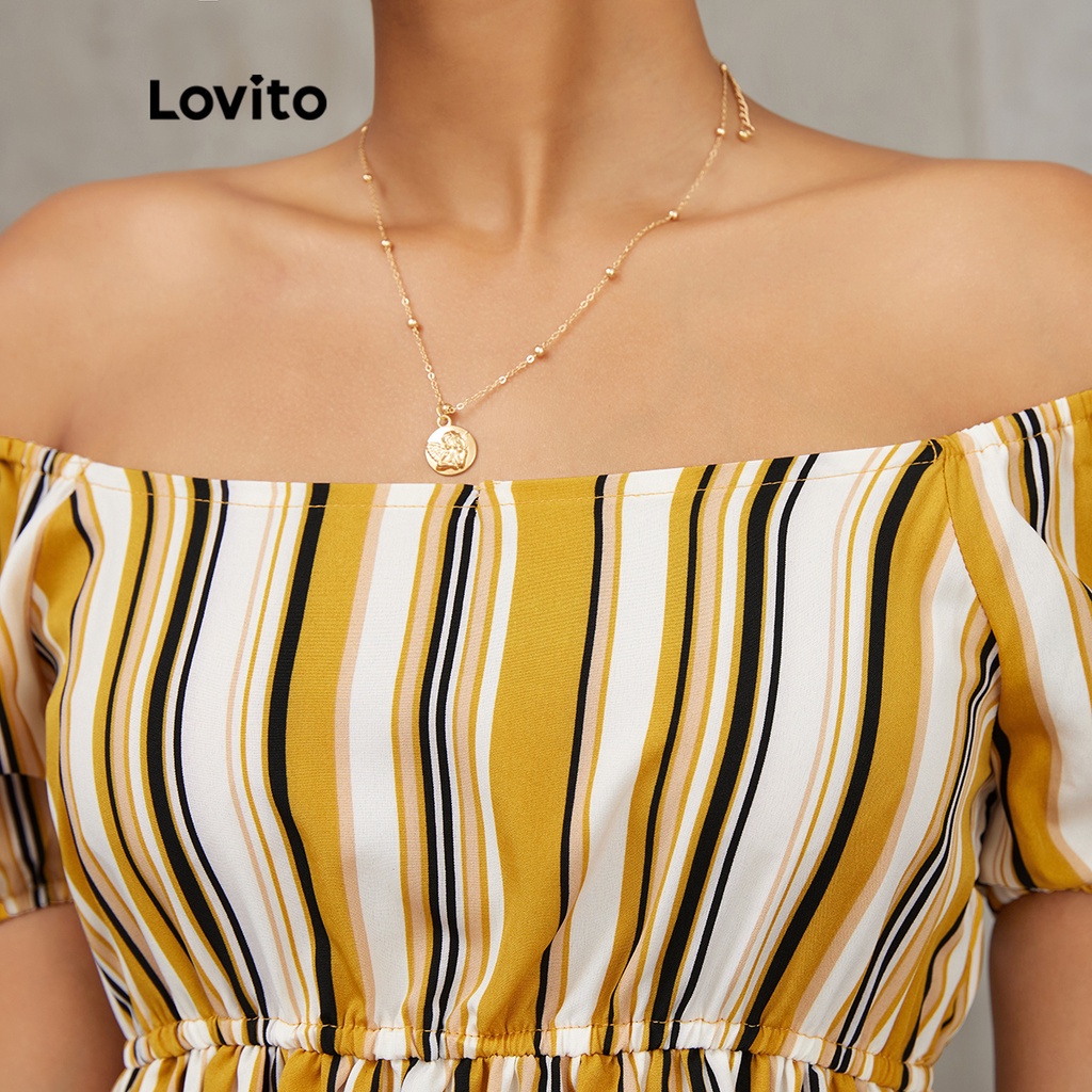 Áo kiểu Lovito nhún thun kẻ sọc thanh lịch L17X320 (Màu vàng)