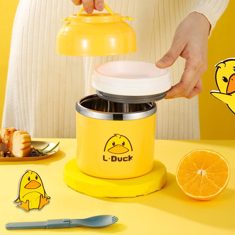 COC9 Cốc đựng cháo , đồ ăn hình vịt vàng xin xắn dễ thương giữ nhiệt siêu tốt kèm muỗng và có quai xách rất tiện lợi