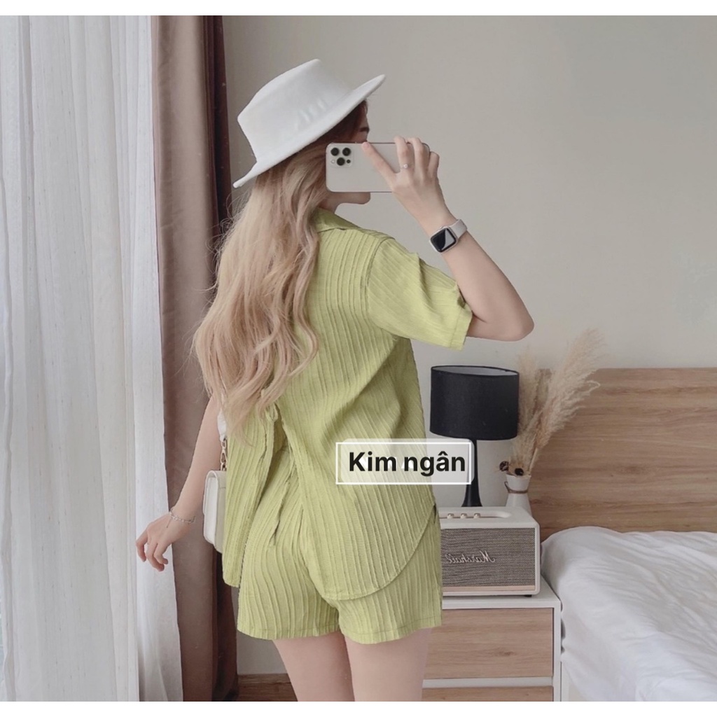 Sét sơ mi tay ngắn + quần short xẻ lưng cột dây bigsize Quỳnh Anh từ 50kg đến 100kg (M/L/XL/XXL)(sét bộ)(sét đi biển)