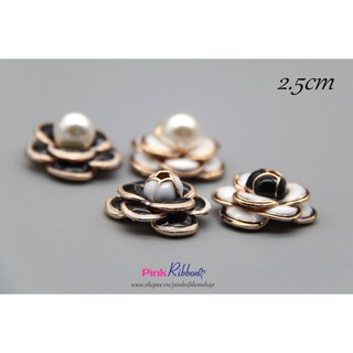 Charm hoa trà đen trắng các loại phụ kiện thời trang, gắn lên phụ kiện tóc, làm phụ kiện nơ bờm kẹp tóc, DIY