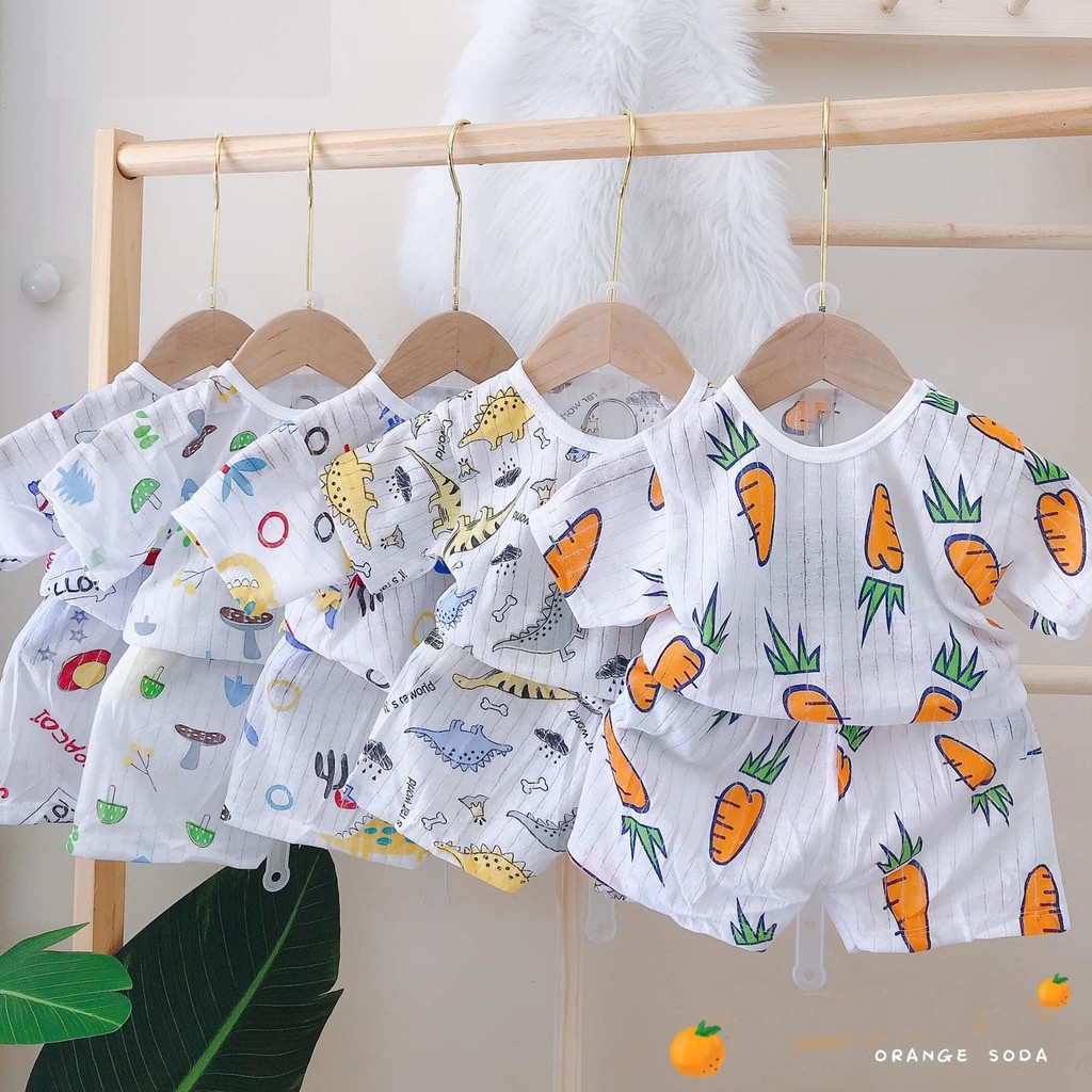 Bộ quần áo trẻ em cotton giấy - Bộ đồ cotton cho bé trai và bé gái (HN 240)