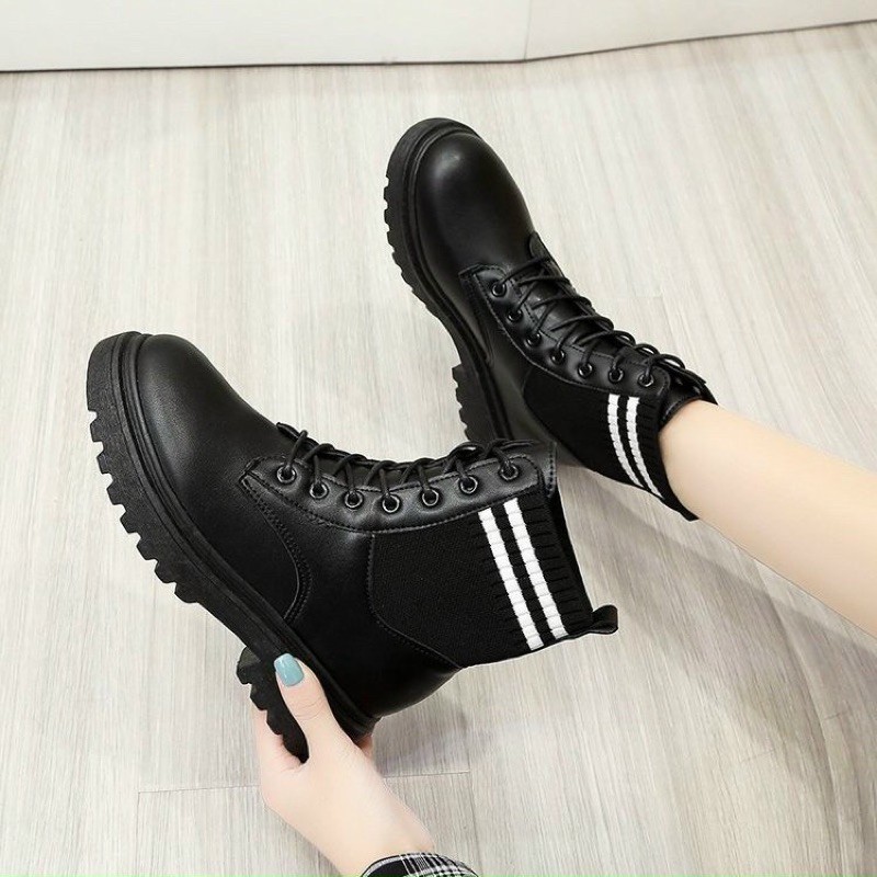 Boot Nữ Chất Da Mềm Cổ Phối Chun Len Fashion M6