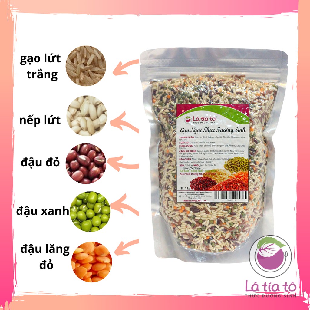 GẠO NGỌC THỰC TRƯỜNG SINH 1kg - LÁ TÍA TÔ