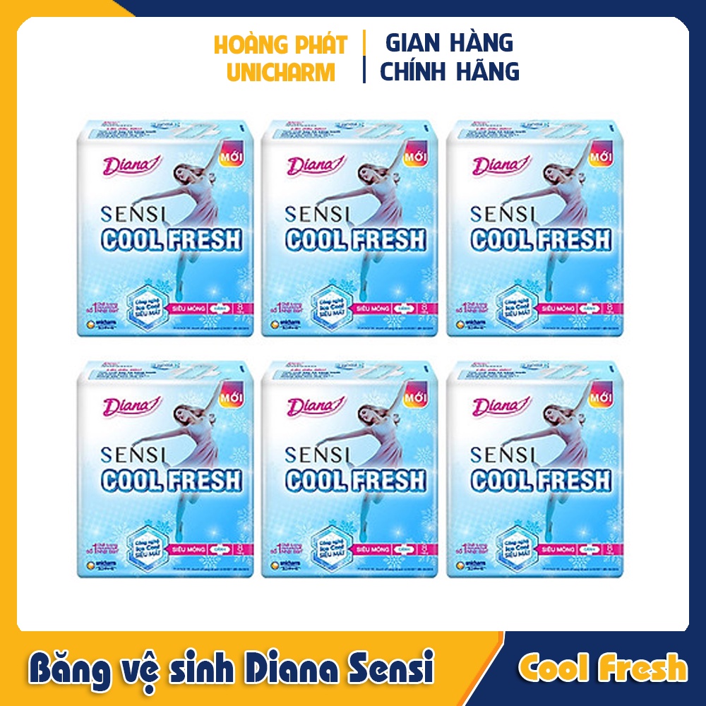 Combo 6 gói băng vệ sinh Diana Sensi Cool Fresh siêu mỏng cánh