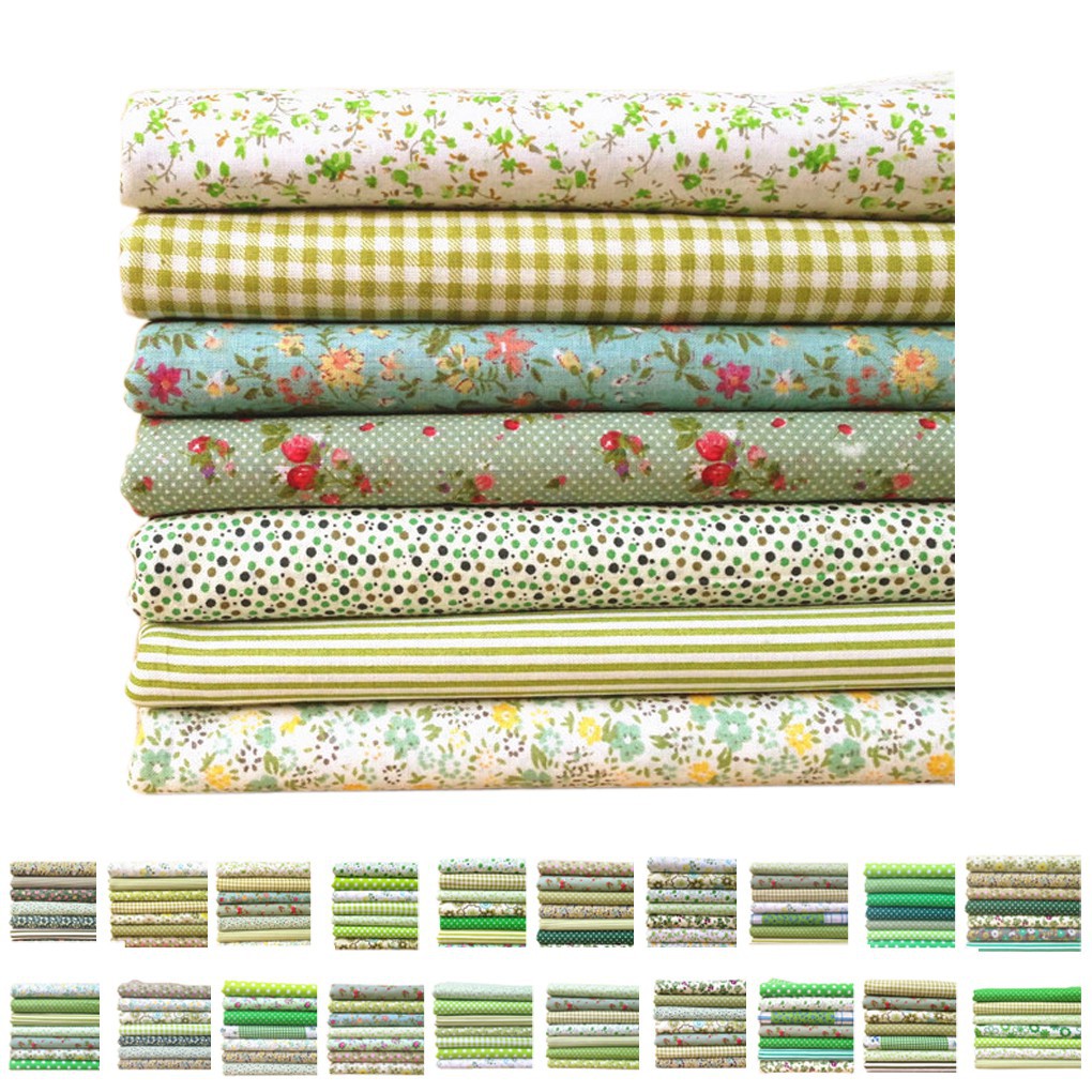 Vải cotton họa tiết tông màu xanh lá dùng làm thủ công