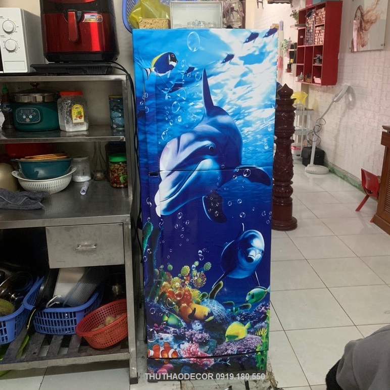 Decal dán tủ lạnh CÁ ĐẠI ĐƯƠNG XANH