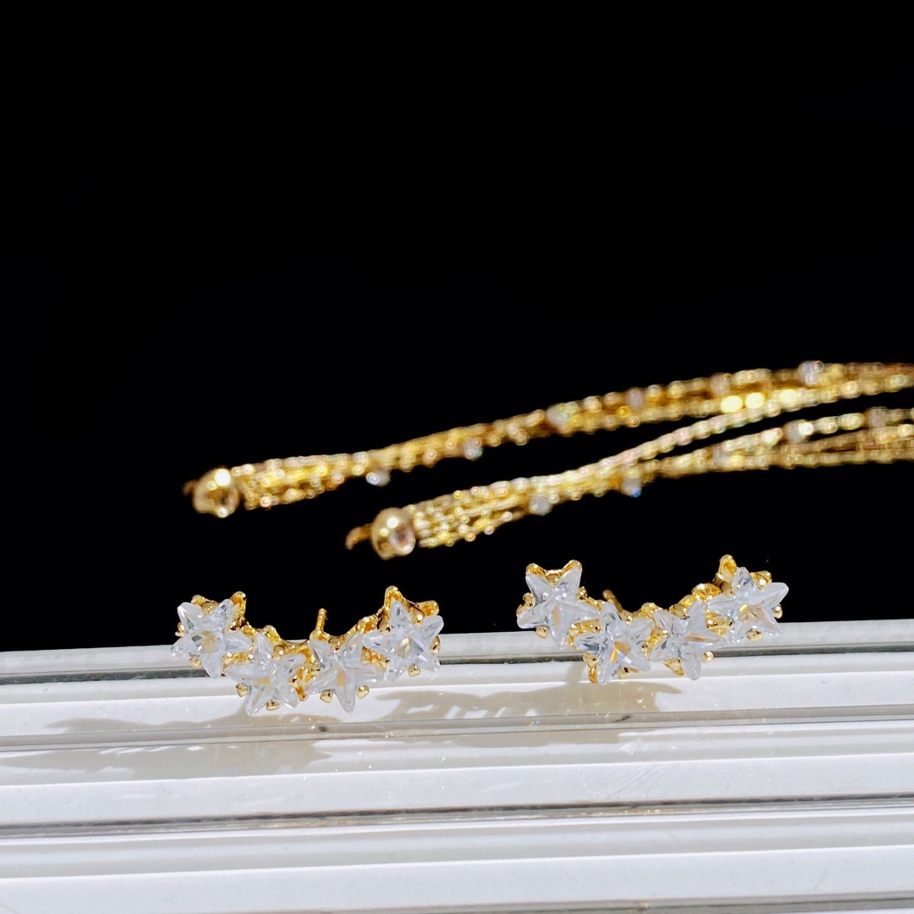 Bông Tai Mạ Bạc 925 Dáng Dài Hình Mặt Cười Đính Đá Zircon Phong Cách Hàn Quốc