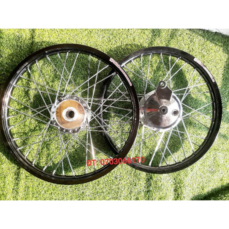 Cặp bánh căm WAVE RS,WAVE S110, niền nhôm SOLUTE, đùm căm mạ CROM loại 1,kèm má đùm.