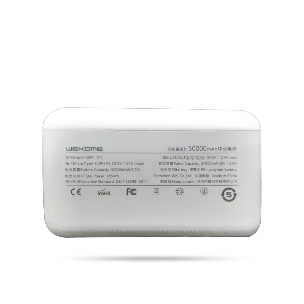 Sạc Dự Phòng Chính Hãng WK WP 171 Dung Lượng 50000 mAh 4 Cổng Sạc Cùng 4 Thiết Bị - Tích Hợp Led - Hiển Thị Đèn Pin