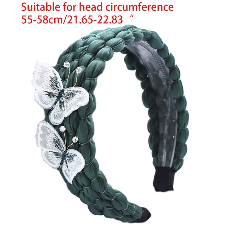 Băng Đô Cài Tóc Bện Bằng Nhựa Màu Trơn Thêu Hình Bướm 3D Thủ Công Ngọt Ngào Chống Trượt Cho Nữ