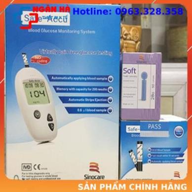 Máy đo đường huyết, Máy thử đường huyết, máy đo tiểu đường safe- accu sinocare kèm  hộp 50 que thử