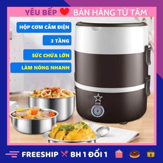 [LÀM NÓNG NHANH] Hộp Cơm Hâm Nóng 3 Tầng Cắm Điện Inox - Cặp Lồng Cơm 3 Tầng Ủ Cơm Tự Động
