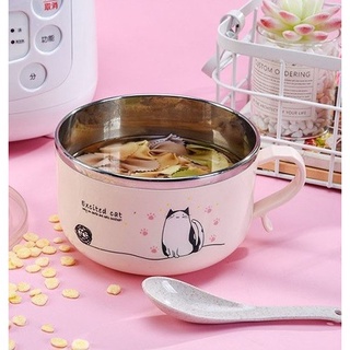Tô Ăn Mì Inox Hoạ Tiết 2 Lớp Có Nắp Đậy Kèm Muỗng 700ML