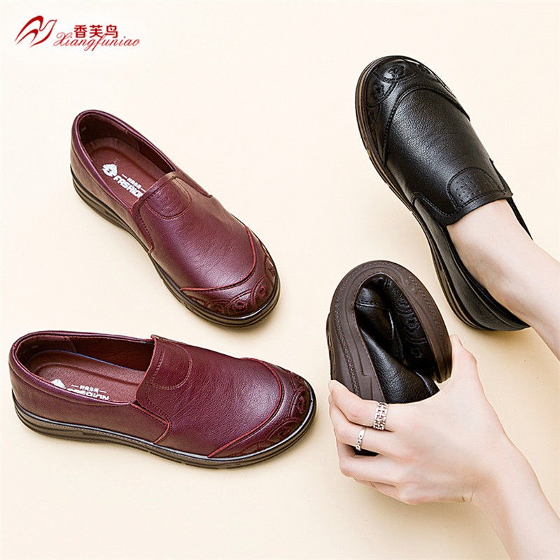 ☺☑Giày Da Thật Thời Trang Cho Nữ●Giày Búp Bê Đế Mềm Thời Trang Cho Nữ●Giày Cho Phụ Nữ Lớn Tuổi●Thời Gian Cổ Điển Đáy Phẳng Ngăn Chặn●Giày Của Bà●Giày Da Người Già●
