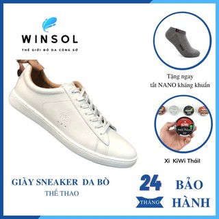 Giày Sneaker Nam Da Bò Cao Cấp Lacos Màu Trắng WinSol