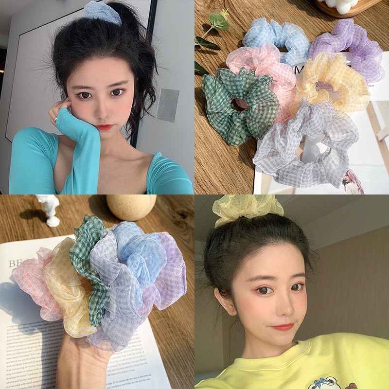 Dây buộc tóc vải scrunchies caro nhẹ nhàng hàn quốc SC05
