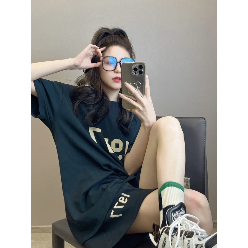 Bộ nam nữ 1977 thể thao vải cotton Bộ Quần Áo Mặc Nhà Thể Thao Nam Mùa Hè